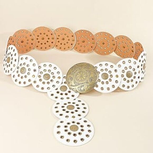 MOST WANTED WHITE LEATHER DISC BELT Size S/M - Picture 1 of 5